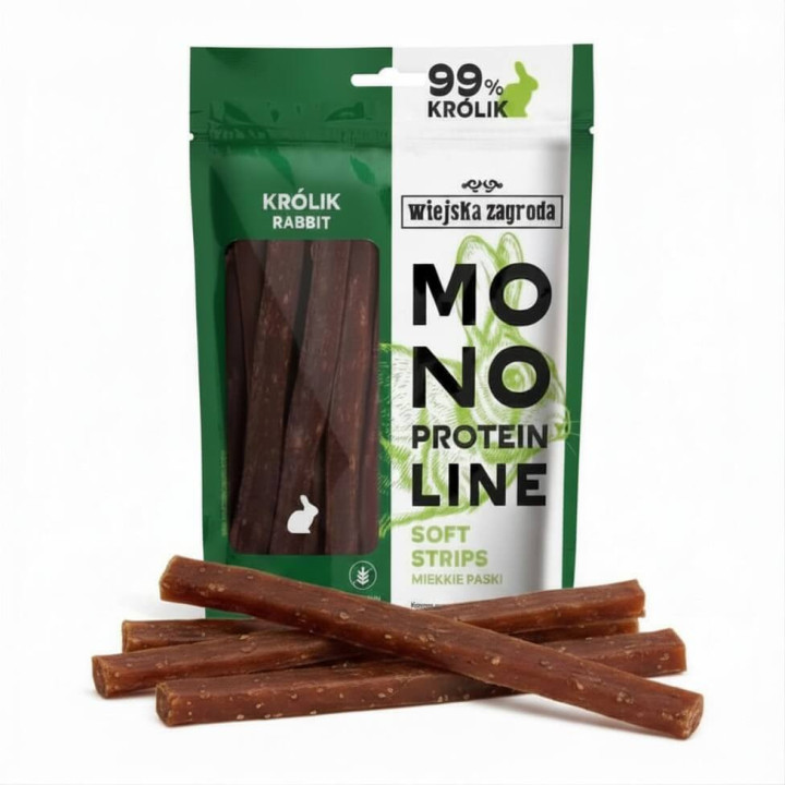 Monoproteinowy przysmak dla dorosłego psa - miękkie paski - Królik - 15 szt / op. 100g