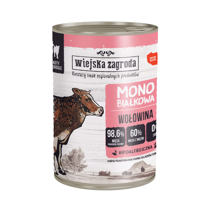 Karma monobiałkowa dla dorosłego kota - wołowina - 400g